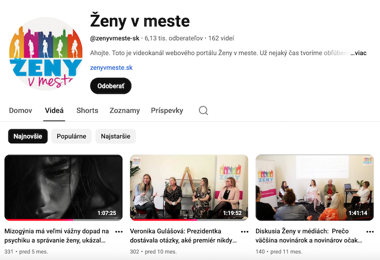 YouTube kanál. Fotka - Redakcia Žien v meste